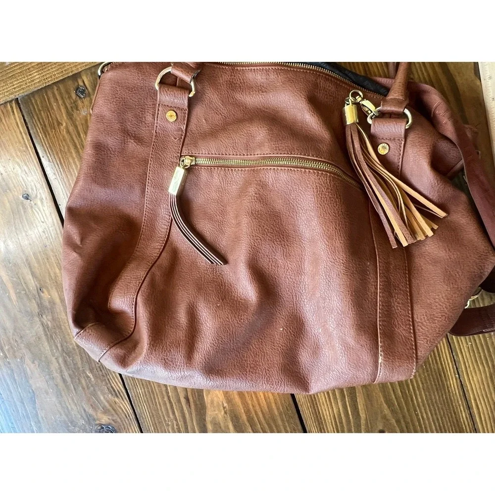 Steve Madden Brown Faux Leather Hobo Bag‎ Crossbody Tassel Cognac Large